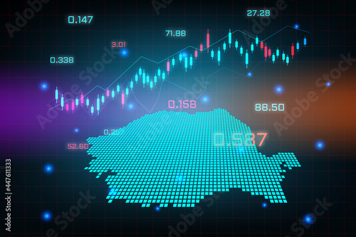 Stock market background or forex trading business graph chart for financial investment concept of Romania map. business idea and technology innovation design.