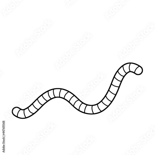 Earthworm. Insect worm set. Bait for fishing. Black and white cartoon illustration