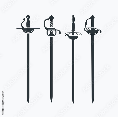 renaissance era sword collection, vector art.