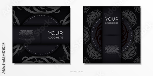 Luxurious black square postcard template with vintage indian ornaments. Elegant and classic vector elements ready for print and typography.