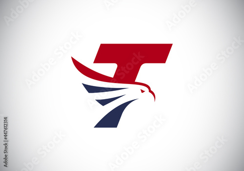 Initial T monogram letter alphabet with Eagle head negative space symbol. Creative Eagle head vector illustration. Modern logo design for business, and company identity.