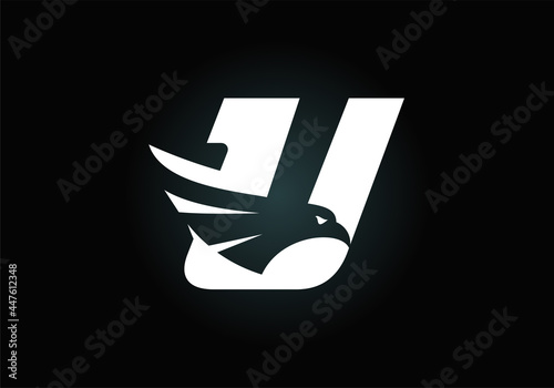 Initial U monogram letter alphabet with Eagle head negative space symbol. Creative Eagle head vector illustration. Modern logo design for business, and company identity.