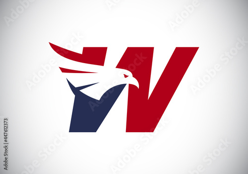 Initial W monogram letter alphabet with Eagle head negative space symbol. Creative Eagle head vector illustration. Modern logo design for business, and company identity.