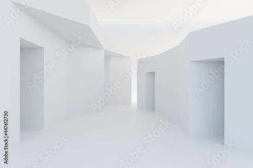 Abstract white Architecture Background. 3d render. Modern Geometric Wallpaper. Futuristic Technology Design