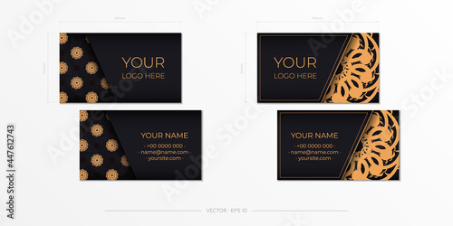 Black luxury Business cards. Decorative business card ornaments, oriental pattern, illustration.