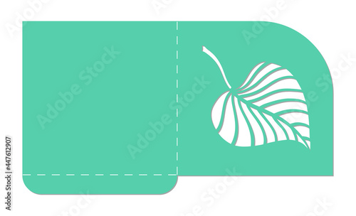 Laser or plotter cut pocket envelope template for wedding invitation or greeting card. Autumn leaves decoration.