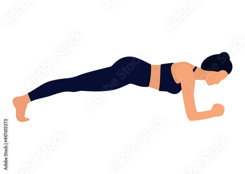 Faceless image of a girl doing yoga or fitness. Vector illustration.