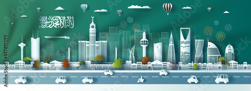 Vector illustration independence anniversary celebration nation day in Saudi arabia.