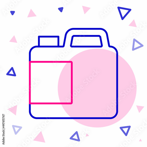 Line Plastic bottle for laundry detergent, bleach, dishwashing liquid or another cleaning agent icon isolated on white background. Colorful outline concept. Vector