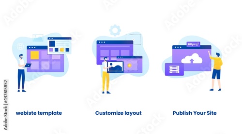 website builder concept vector illustration set. Illustrations for websites, landing pages, mobile applications, posters and banners.