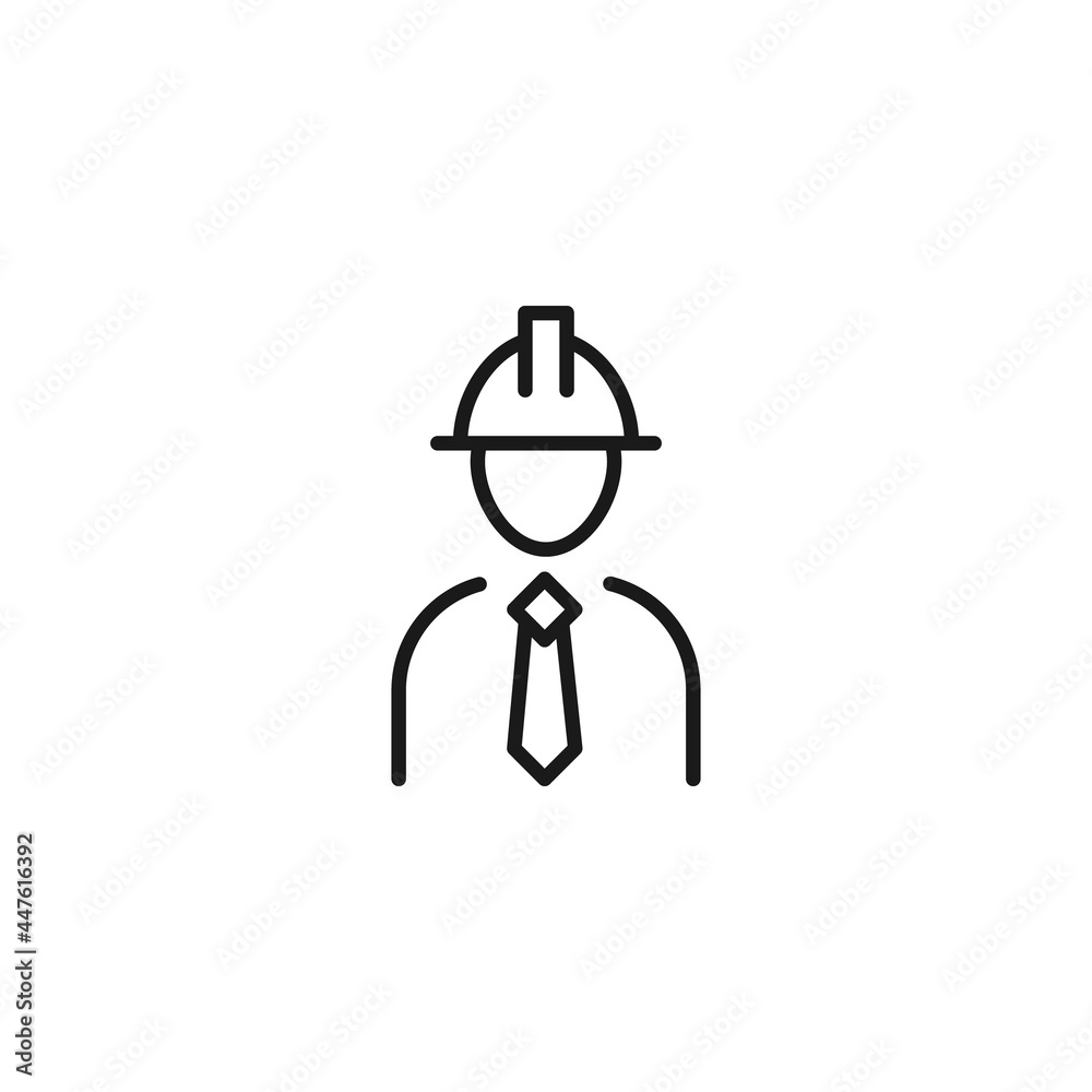 Line icon of faceless builder in hard hat and necktie Line icon of faceless builder in hard hat and necktie