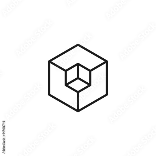 Line icon of cube in corner of big cube