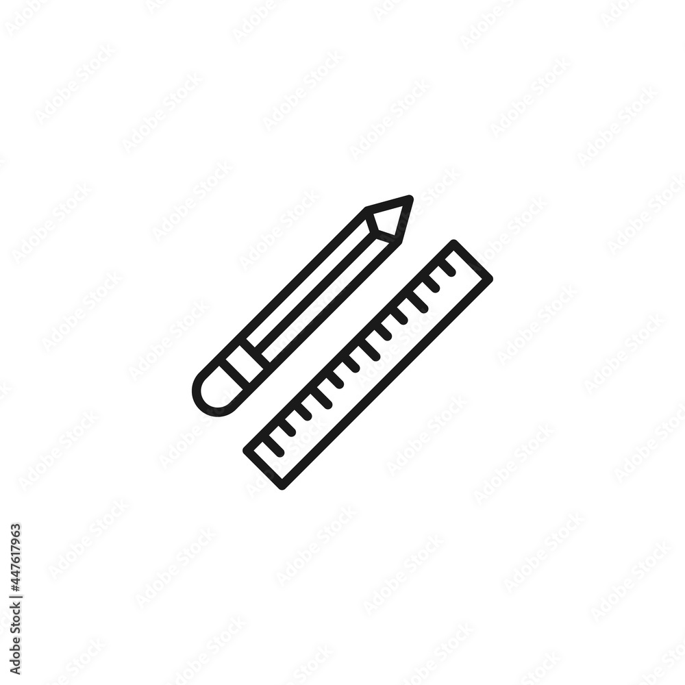 Line icon of pencil and ruler for education and working Line icon of pencil and ruler for education and working