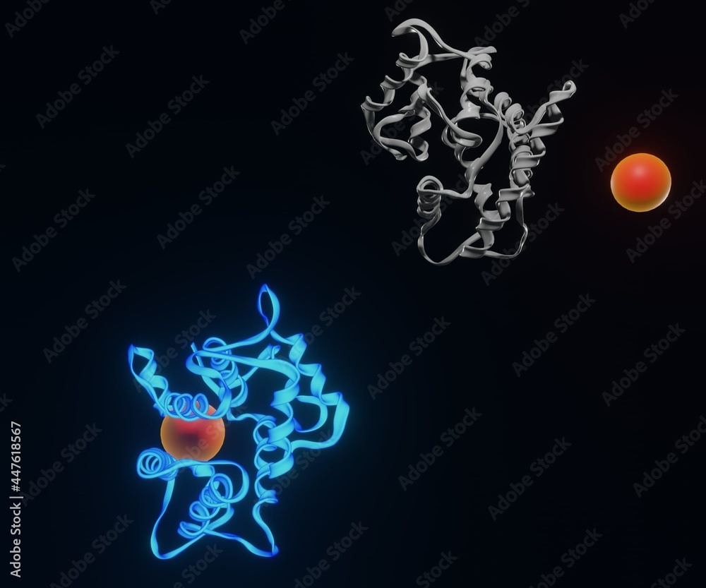 Aequorin protein generates blue light from jellyfish DNA 3d rendering