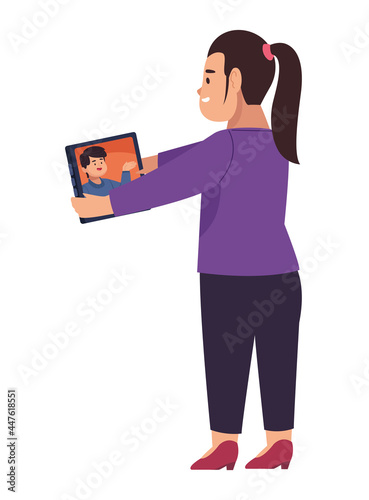 Woman with tablet in video chat