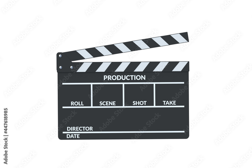Movie clapper board isolated on white background. 3d render