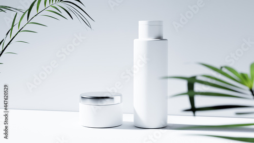 Wallpaper Mural Cosmetic bottles mockup with leaves on white background Torontodigital.ca