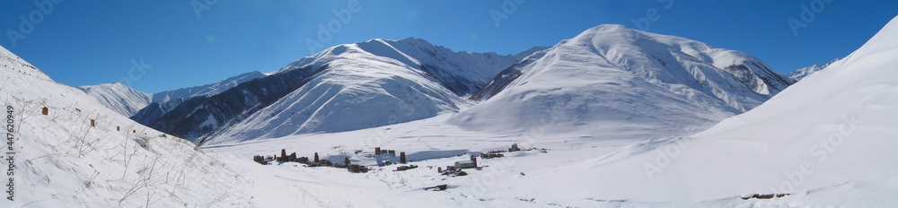 Caucasus, Ossetia. Mamison gorge. The village of Lisri. Caucasus, Ossetia. Mamison gorge. The village of Lisri.