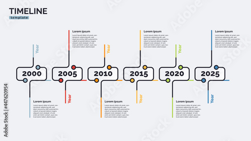 Vector timeline minimal infographic concept template with six periods of time. Editable stroke