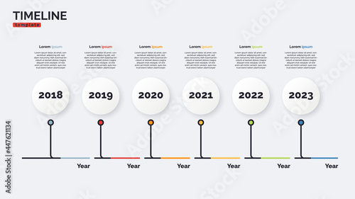 Vector timeline minimal infographic concept template with six periods of time. Editable stroke