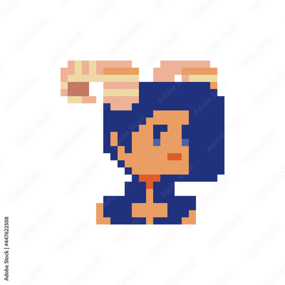 Obraz premium Beautiful girl character. Capricorn. Pixel art. Flat style. Female avatar, portrait, profile picture. Fashionable haircut. Hairdresser's logo. Game assets. 8-bit. Isolated vector illustration.
