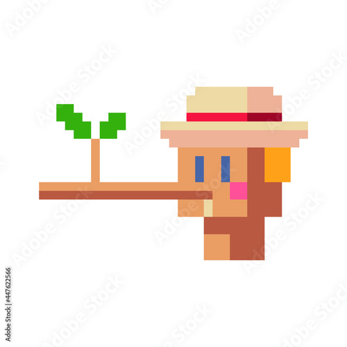 Pinocchio. Pixel art icon. Avatar, portrait, profile picture. Isolated vector illustration.