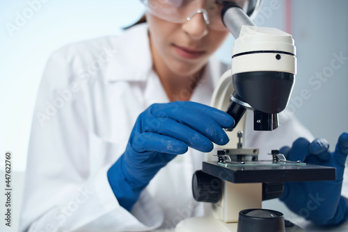 female doctor laboratory biotechnology and medicine analyzes