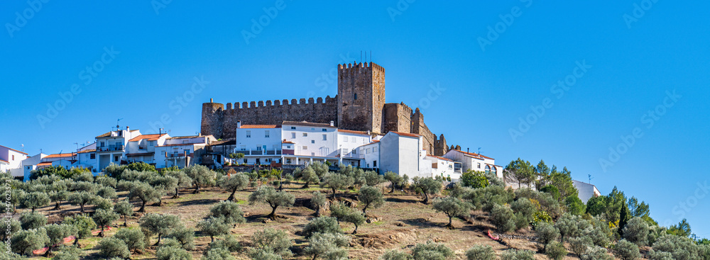 Obraz premium Landscape view to Segura De Leon Castle Hill, Extremadura, Spain
