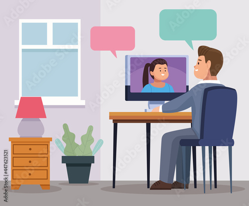 Man with computer and bubbles