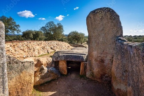 Dolmen of Lacara, funeral chamber near La Nava de Santiago, Extremadura. Spain photo