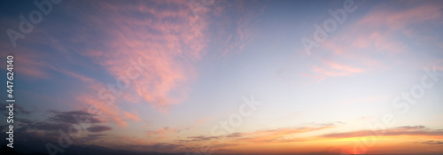 Sky background to replace, cloudy sunset, sunrise with rays, scenic clouds