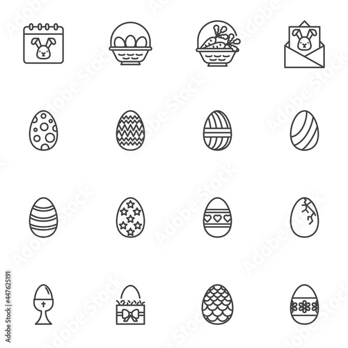 Happy Easter line icons set