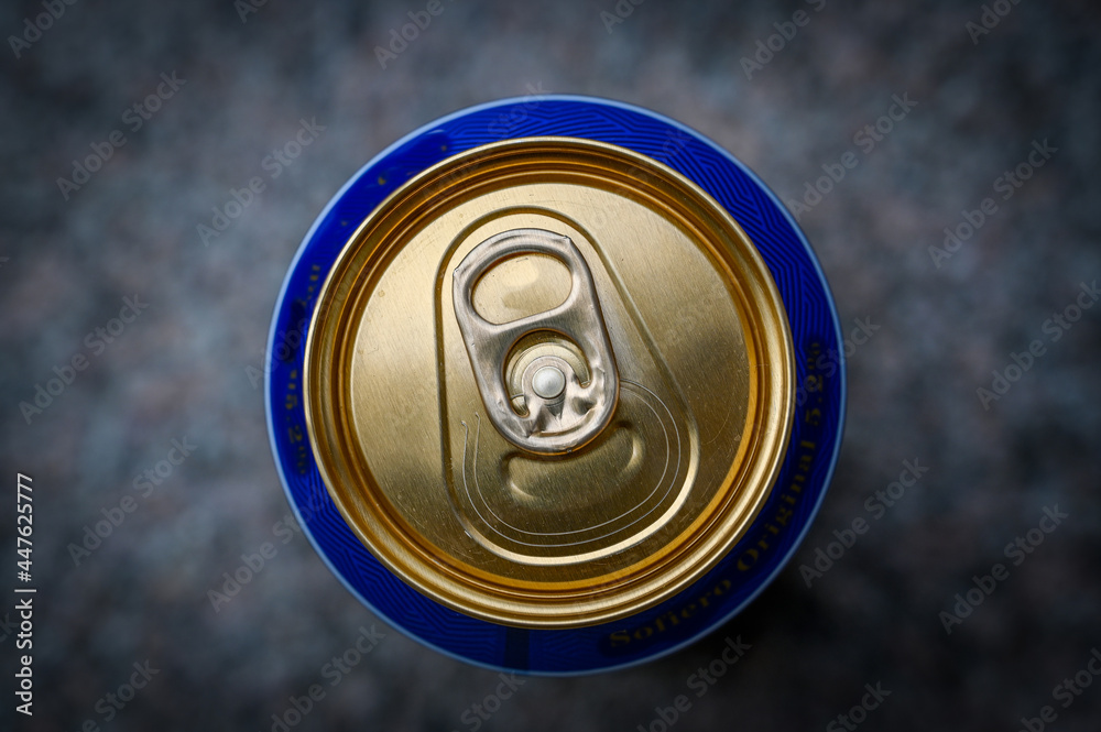 Beer can looked at from above and closeup Beer can looked at from above and closeup
