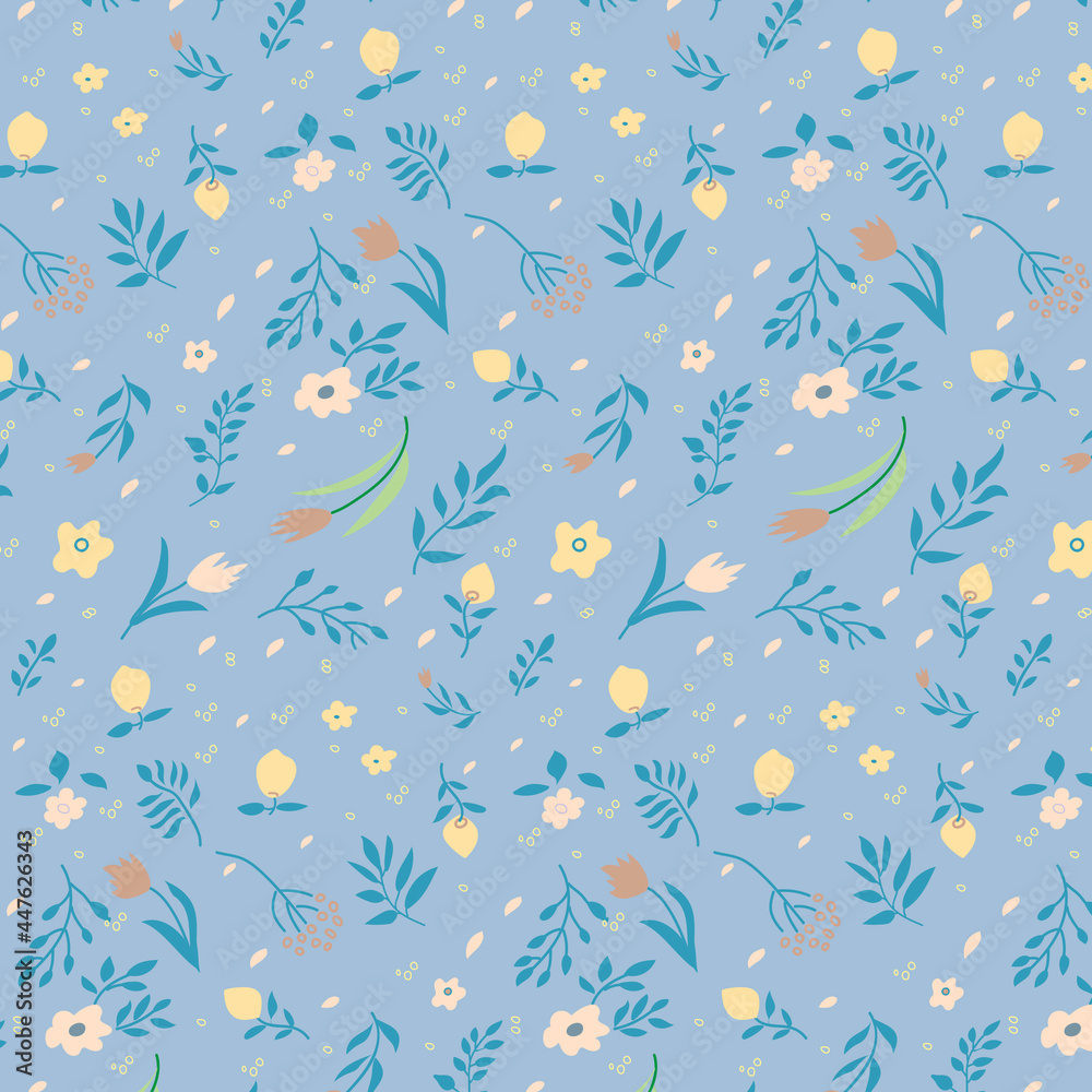 Hand drawn nature elements floral blue Hand drawn nature elements floral blue