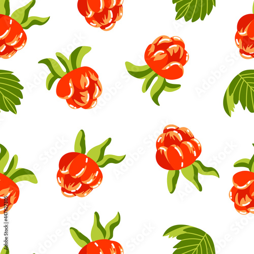 Fototapeta Naklejka Na Ścianę i Meble -  Seamless pattern with yellow berries on a white background. Raspberries, blackberries. Great for packaging design, textiles, paper, tea, decals.