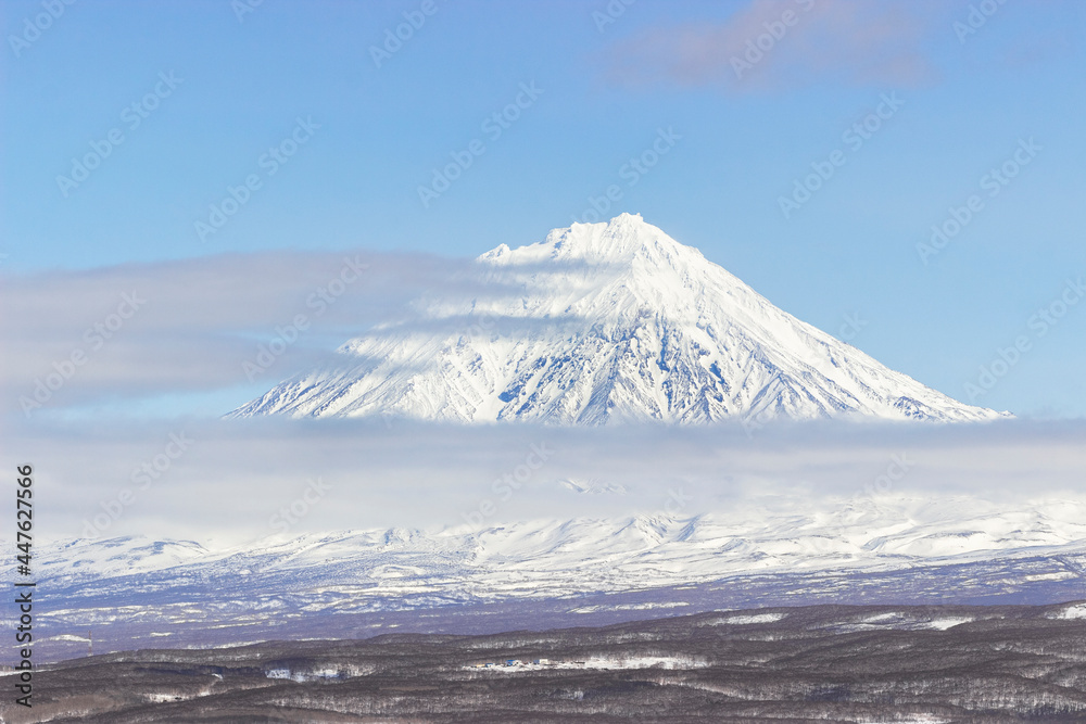 Koryak volcano-aerial photography from a drone. The volcano is visible from the city and is on the list of so-called 