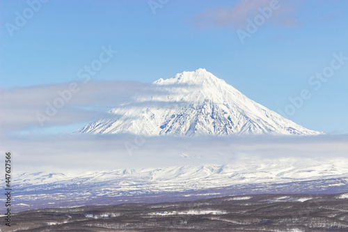Koryak volcano-aerial photography from a drone. The volcano is visible from the city and is on the list of so-called  home volcanoes . Russian East nature photography.