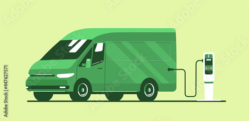 Electric light commercial vehicle isolated. Vector flat style illustration.