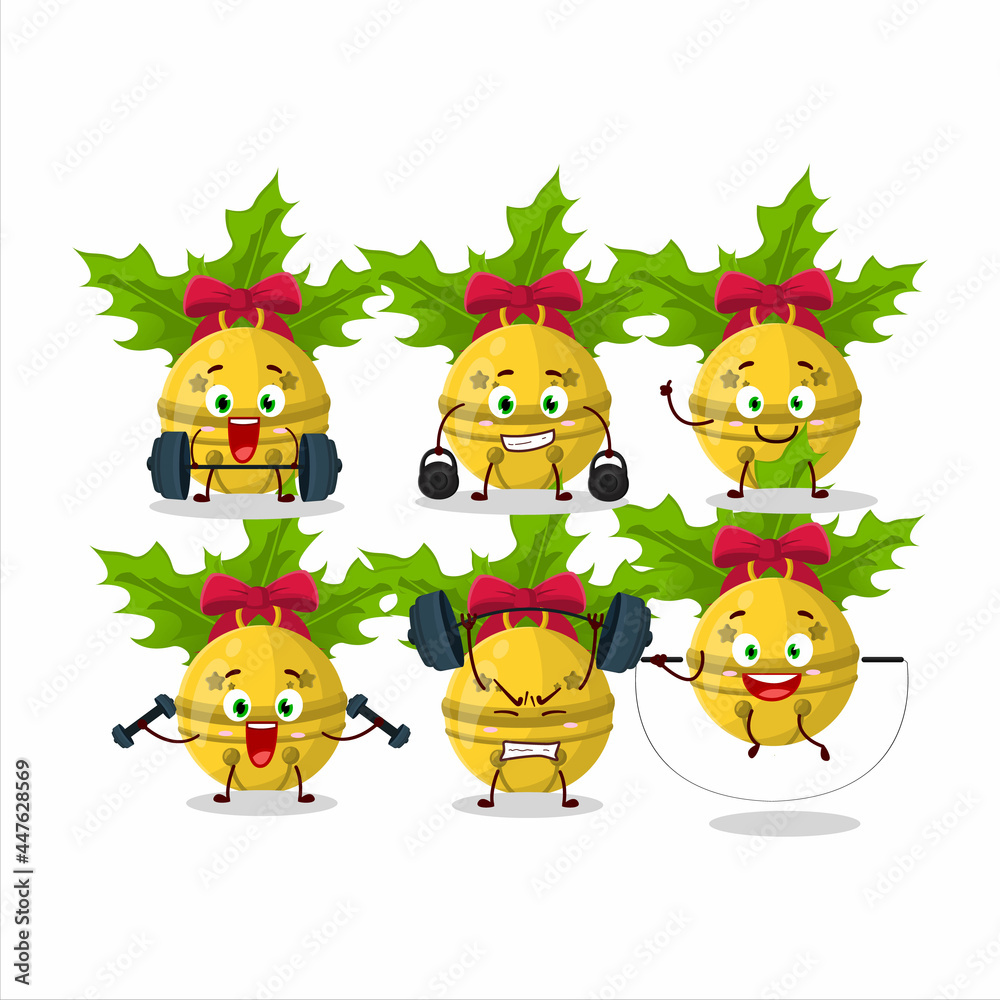 A healthy christmas bells cartoon style trying some tools on Fitness center