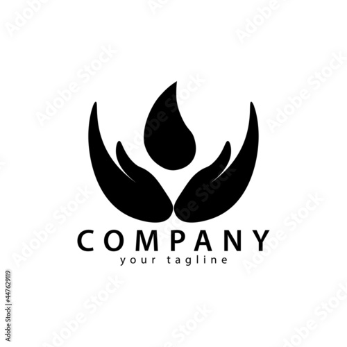 up hand logo with water drops Isolated Concept Icon