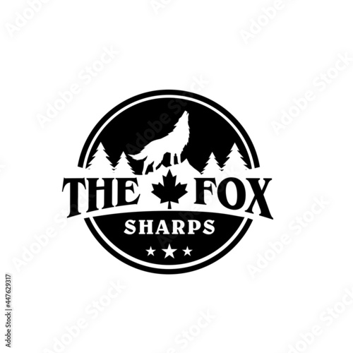 the wolf and timberland logo with mountain on emblem or stamp designs