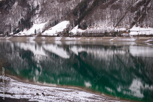 Aerial view of mountains lake Lungernersee, Lungern, Switzerland photo