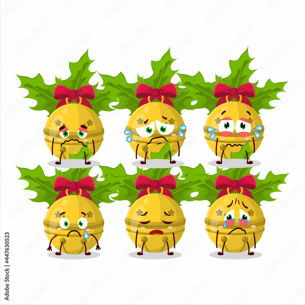 Christmas bells cartoon character with sad expression
