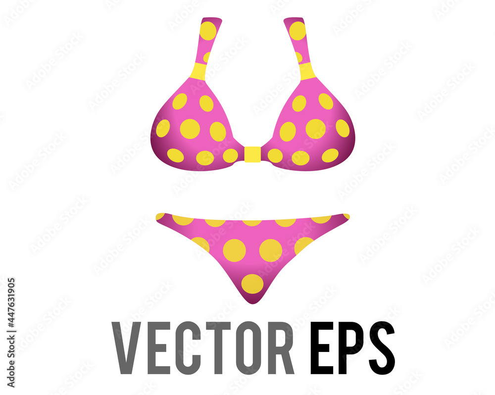 Vector pink two piece female swimsuit bikini icon with yellow circle dots pattern