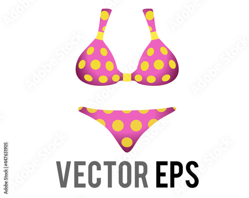 Vector pink two piece female swimsuit bikini icon with yellow circle dots pattern