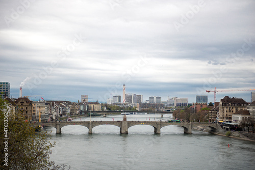 Mittlere Bridge and Basel skyline  Switzerland