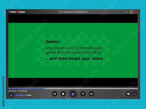 Video player window. Program interface. Overlay. Empty layout. Simulate the transparency of the view window. Template. Mock up. Vector illustration. Isolated  monochromatic background.