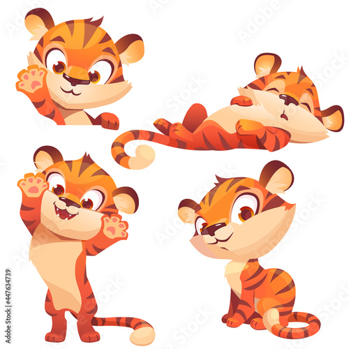 Cute tiger cartoon character, funny animal cub © klyaksun