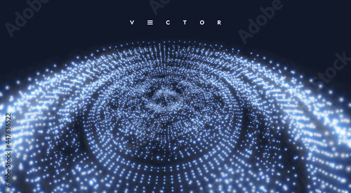 Abstract science or technology background. Concept about network space or worldwide communication technology. 3D grid surface. Vector illustration with particle.