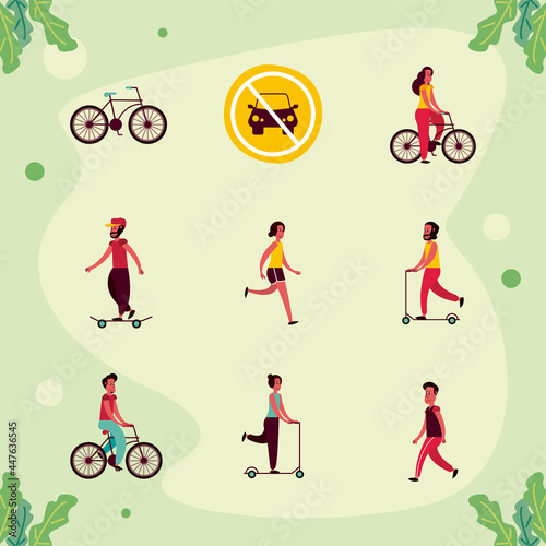 nine car free day icons